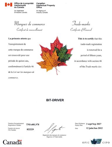 Bit-Driver Trademark in Canada
